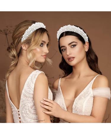 Hapdoo White Pearl Headband for Women - Puffy Padded Hairband with Faux Pearl - Wedding, Bride, Fashion Accessory - Wide Beaded Bling Hair Hoop for Birthday - Buy Online on GoSupps.com