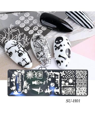 healthGUO Nail Art Stamping Plate Stamper Sponge Pen Halloween Pumpkin Bats Image Nail Polish Template Stamp Stencil Tools Kit 2 - Buy Online on GoSupps.com