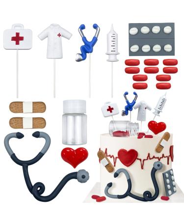 Nurse Cake Topper Nursing Cupcake Toppers Nurse Graduation Cake Decorations RN Theme Party Favors Nurse Decorations for Nursing Graduation Party Doctor Nurse Party Supplies (A)