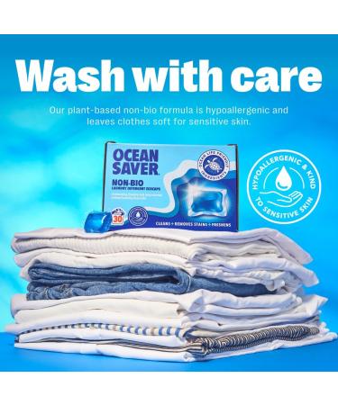 OceanSaver Eco Laundry Detergent Washing - 30 Loads | Non-Bio Eco & Skin Friendly Biodegradable Scented Capsules Removes Tough Stains | Vegan Plastic-Free & Cruelty-Free | Plant Based Formula - Buy Online on GoSupps.com