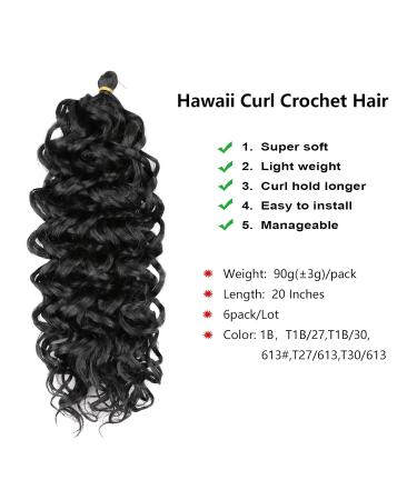 Romance Hawaii Curl 6Pcs 20 Inch Ocean Wave Crochet Braid Hair Extensions - Synthetic Deep Wave 1B - Buy Online on GoSupps.com