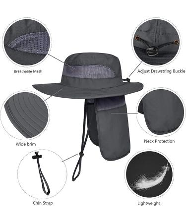 LCZTN Men's Sun Protection Safari Cap with UPF 50+ Wide Brim and Neck Flap - Dark Grey - Buy Online on GoSupps.com