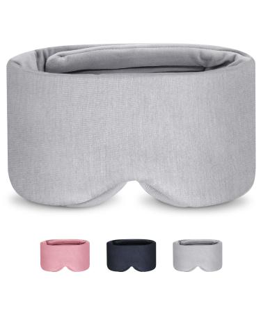 Sleep Mask for Women Men 100% Handmade Cotton - Eye Mask Sleep with Double Thickened Nose Wing for Fully Light Blocking Blindfold Sleeping Mask for Home/Flight/Shift Work Light Gray-classic