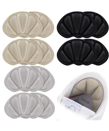 Tsathoggua Back of Heel Cushion Inserts Self-Adhesive Heel Grips Pads for Shoe Too Big Heel Protectors Guards Liners for Women Men Preventing Blisters Improved Shoe Fit-6 Pairs (Black Grey Beige)