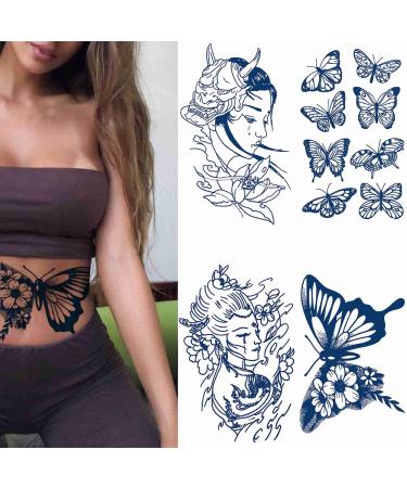 Lasting 1-2 Weeks 4 Sheets Semi Permanent Tattoo Tattoo Butterflies Tattos Temporales for Women Girl Adult Makeup Arm Hand Shoulder Body