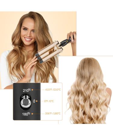 LAYADO 3 Barrel Curling Iron 22mm - Ceramic Tourmaline Triple Barrels Hair Waver Iron with Adjustable Temperature - Dual Voltage - Gold - Buy Online on GoSupps.com