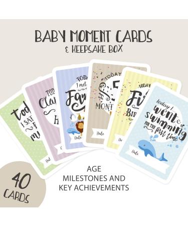 Baby Moment Cards & Keepsake Box - 40 Unisex Milestone Photo Cards & Pregnancy Markers - Boy Girl Baby Shower Set - Buy Online on GoSupps.com