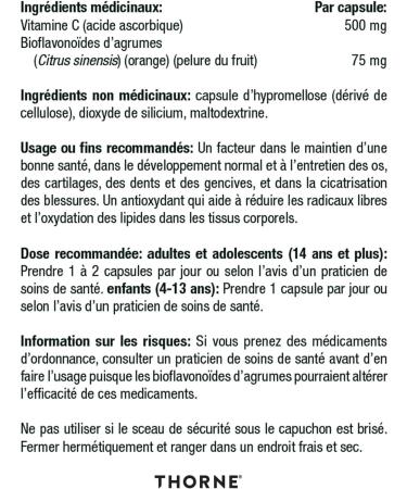 Thorne Vitamin C with Flavonoids - Blend of Vitamin C and Citrus Bioflavonoids from Oranges the Way They're Found Together in Nature - 180 Capsules - Buy Online on GoSupps.com