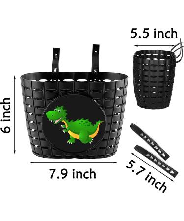 YeloYolker Kids Black Bike Basket with Bell - Cute Front Handlebar Basket for Boys & Girls | Portable Tricycle Basket for School, Outdoor Cycling - Dino Design - Buy Online on GoSupps.com