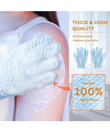 Exfoliating Bath Gloves for Shower - Double Sided Microfiber Scrubber for Men, Women, Kids - Blue (2pcs) - Buy Online on GoSupps.com