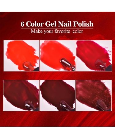 Gel Nail Polish Set 6 Colors Bright Red Burgundy Dark Glitter Red Soak-Off UV/LED Nail Polish Gel for Home Salon DIY Nail Art 5ML - Buy Online on GoSupps.com