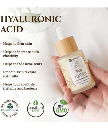Ecodrop Azelaic Acid & Hyaluronic Acid Serum - 30ml | Daily Gentle Anti-Ageing Skincare for Face Reduces Acne Redness Dark Spot Blemishes & Brightens All Skin Types | Vegan & Cruelty-Free - Buy Online on GoSupps.com