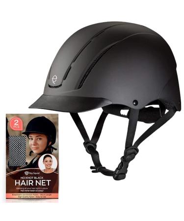 Troxel Spirit Horseback Riding Helmet - Black Duratec, Large (7 3/8-7 3/4) - Troxel Riding Helmets & 2 PK Long Open End No Knot Hairnet - Horse Riding Helmet for Kids - Troxel Helmet - Horse Helmet