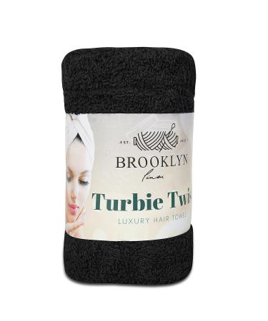 Brooklyn Linen Hair Towel Wrap  11x25 Inch 1 Pack  Turban Head Terry Hair Cap  Absorbent & Quick Dry  Essential for Curly Long & Thick Hair Turbie  Dyed Black Black 11 x 25 Inch - 1 Pack
