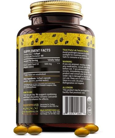 Maju Black Seed Oil Capsules - 2% Thymoquinone, Cold Pressed, Organic & Non-GMO - 60 Count, 500mg - Buy Online on GoSupps.com