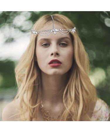 Brinie Silver Crystal Wedding Headband Chain for Women - Bridal Jewelry Headpiece - Buy Online on GoSupps.com