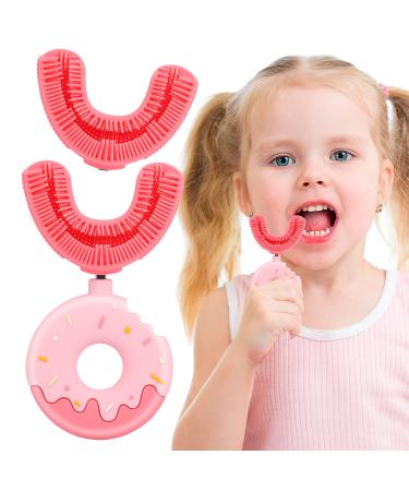 U-shaped toothbrush for children soft children's toothbrush for 360 -Grundic cleaning silicone-donut toothbrush for small children from 2 8 years (m pink) 1 piece (1 Pack) rose
