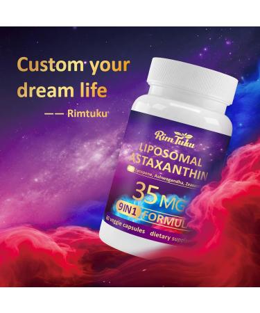 RimTuku Liposomal Astaxanthin Supplement Complex 9-in-1 with Ashwagandha Lycopene Zeaxanthin Antioxidant Supplement Support Eye Skin & Joint Health 60 Capsules - Buy Online on GoSupps.com