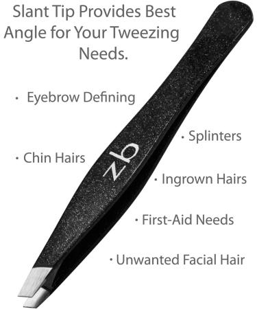 Tweezers - Surgical Grade Stainless Steel - Slant Tip for Professional Eyebrow Shaping and Facial Hair Removal - with Bonus Protective Pouch - Best Tool for Men and Women (Black) - Buy Online on GoSupps.com