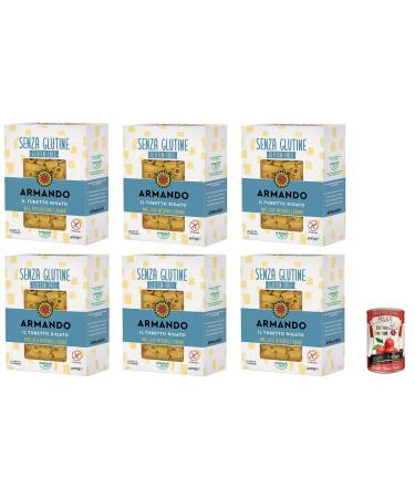 Italian Gourmet E.R. Armando Il Tubetto Rigato Gluten Free Multi-Grain Noodles with Corn Brown Rice and Quinoa 400g + 400g Gourmet Italian Pelati (Pack of 6)