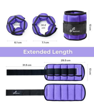 Adjustable Ankle Weights Set - 0.23kg to 0.9kg Foot/Wrist Weight Cuffs - Purple | International Shipping - Buy Online on GoSupps.com