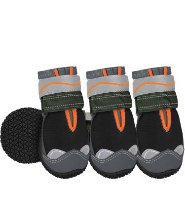 Eyin dog shoes Paw protection 4 pieces of water repellent dog shoes with non-slip sole and reflective Velcro fastener for small medium and large dogs outdoor sports black size 4 size 4: width 5.2 cm O-black water-repellent (4 pieces)