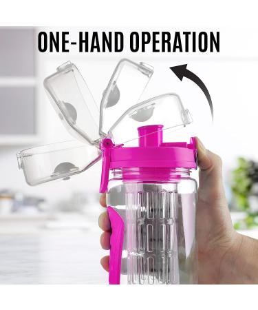 Zulay 34oz Fruit Infuser Water Bottle with Sleeve - Flamingo Pink - Anti-Slip Grip & Flip Top Lid - Infused Water Bottle for Women & Men - Buy Online on GoSupps.com