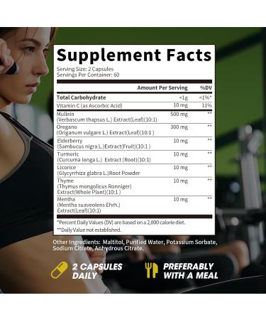 Mullein Oregano Oil Capsules for Lungs Detox-7 in 1Pure Herbal Mullein Leaf Extract, Elderberry, Turmeric,Mentha for Respiratory & Immune Support, Lung Cleanse for Smokers,Vegan,Non-GMO (120 Caps) 120 Count (Pack of 1) - Buy Online on GoSupps.com