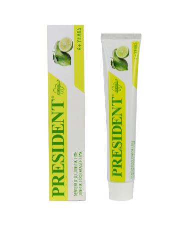 President President JUNIOR 6+ Toothpaste for children aged six and over. Lime flavor anti-cavity protects gums and tooth enamel. Paraben-free SLS-free allergen-free and PEG-free - RDA 30-50 ml