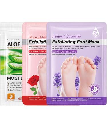 3 Paires Masque Pieds Peeling Exfoliant Action Exfoliante Douce Talons et Peau Morte S che pour des Pieds Doux peeling pied Masque hydratant pour les pieds (Rose/Aloe/Lavande) - Buy Online on GoSupps.com