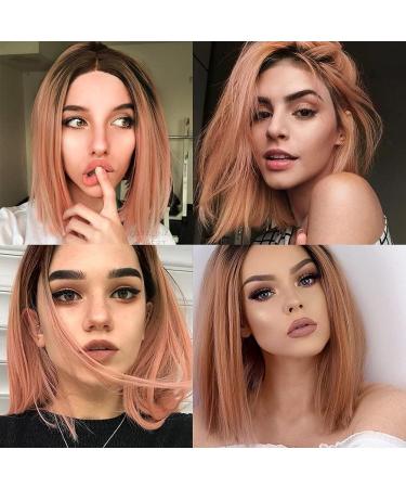 Buy Serenewewig 35.6 cm Short Bob Wig - Ombre-Rose Gold Synthetic Lace Front for Women | Pastel Pink Heating Adhesive | Perfect Bob Haircut - Buy Online on GoSupps.com
