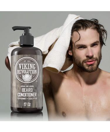 Viking Revolution Beard Conditioner w/ Argan & Jojoba Oils - Softens & Strengthens - Natural Peppermint and Eucalyptus Scent - 17oz - Buy Online on GoSupps.com