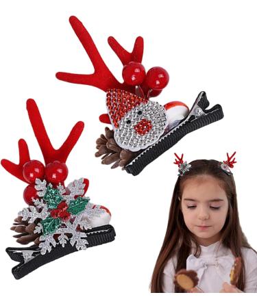 Christmas Antler Hair Clip - Santa Claus Reindeer Ears Barrettes | Portable Reindeer Antlers Ears Barrettes for Family Women Santa Claus red corner - Buy Online on GoSupps.com