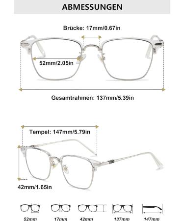 Lanomi Men's Blue Light Filter Reading Glasses - Rectangle Metal Semi-Frame UV400 Protection - Anti-Blue Computer Glasses - 0.0 Diopters - Buy Online on GoSupps.com