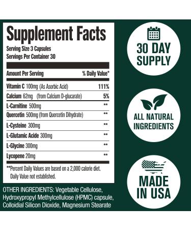 Full Body Detox & Cleanse Supplement - Quercetin 500mg Vitamin C & L-Cysteine for Lung Health Liver Support & Gut Cleanse - 90 Capsules - Buy Online on GoSupps.com