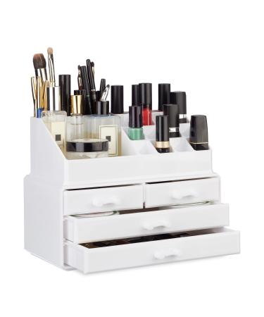 Relaxdays make-up organizer small 2-part make-up storage acrylic with lipstick holder and 4 drawers white 19 x 24 x 13.5 cm