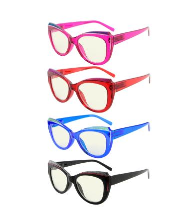 Eyekepper 4-pack Reading Glasses Blue Light Blocking for Women Bling Design Cateye Readers +3.50 Blue Light Blocking Reading Glasses 3.5 x