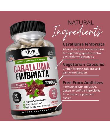 Kaya Naturals - Caralluma Fimbriata 1200mg High Potency Supplement | Maximum Strength Natural Endurance Support Vegetarian Capsules (60 Count) 60 Count (Pack of 1) - Buy Online on GoSupps.com
