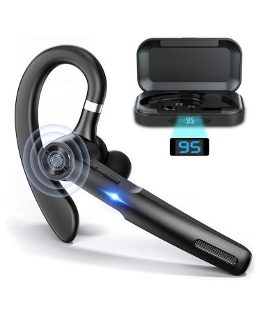 Bluetooth Headset , Bluetooth Earpiece with ENC MIC ,Trucker wireless headset with Charging Case 55Hrs playtime Bluetooth 5.3 Hands-Free Caller Voice Announce for Driving/Business(Upgrade Version) Update-Black