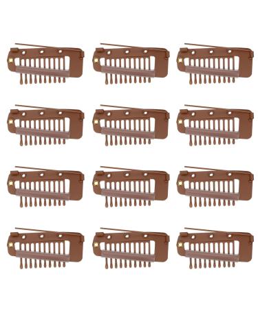 12pcs Wig Clip with Safety Pins 10-Teeth Hair Extension Snap Clips Invisible Strong Wig Combs to Secure Wig No Sew Chunni Grip Dupatta Clips for Girls Women Wig Headscarf Hijab & Tikka(Brown)
