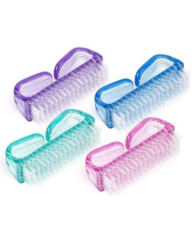 Voarge 4 Pieces Handle Nail Brush Nail Hand Scrubbing Cleaning Brush Fingernail Brushes Plastic Clean Brush for Toes and Nails Random colour