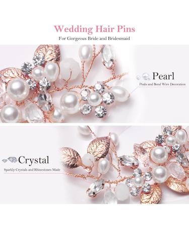 Bridal Jewelry - Rose Gold Crystal Hair Clip Flower & Leaf Hairpins for Brides - Buy Online on GoSupps.com