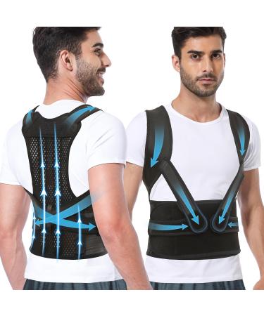 Fit Geno Upgraded Full Back Brace Posture Corrector for Men: Breathable Adjustable for Upper and Lower Back Pain Relief- Scoliosis Hunchback Thoracic Spine Corrections and Back Support (Large)