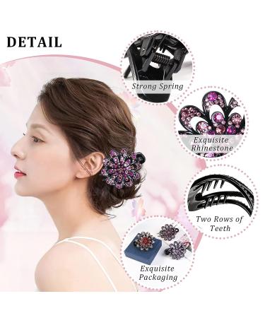 WYCHUN 3PCS French Curved Duckbill Hair Clips - Flower Rhinestone Barrettes for Women | Multi-colored - Buy Online on GoSupps.com