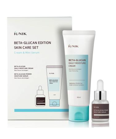 IUNIK Beta-Glucan Edition Skincare Set (Cream 2.02 fl.oz. & Mini Serum 0.51 fl.oz.) - Featuring the Powerful Beta-Glucan to Moisturize  Revitalize  and Reinforce the Skin with EWG-Green Ingredients