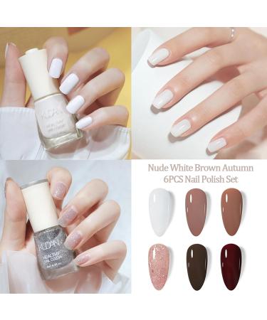 Autumn Nail Polish Nail Varnish Set - Long Lasting Nude White Brown Nail Varnish - Non-Toxic Holographic Nail Polish - No Need UV Nail Polish Kit Christmas Gifts for Women Girl(Autumn Winter Brown) - Buy Online on GoSupps.com