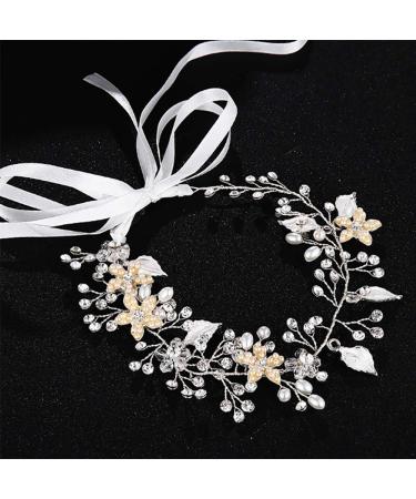 Deniferymakeup Bridal Silver Pearl and Crystal Beads Flower Leaf Bridal Hair Vine Wedding Head Piece Rhinestone Hair Piece Bridal Hair Accessories Headband Hair Jewelry Hair Accessories - Buy Online on GoSupps.com