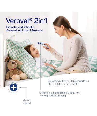 Veroval 2 in 1 Infrared Fever Thermometer - Fast Ear & Forehead Readings Perfect for Families with 10 Protective Caps - Buy Online on GoSupps.com