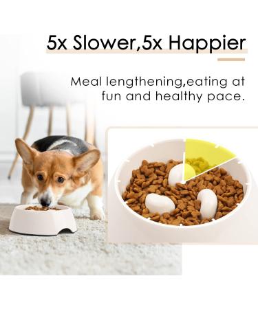 Super Design Slow Feeder Pet Bowl - Anti-Gulping Habit Maker for Dogs and Cats - Non-Slip, Ideal for Dry Wet Raw Food - Small to Large Breeds - Round Cream White Cup - Buy Online on GoSupps.com