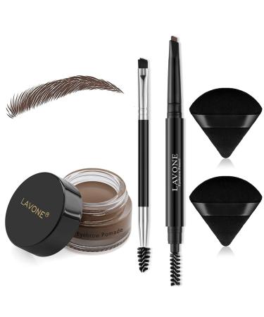 Eyebrow Pencil Makeup Kit for Eyebrow Makeup  Make up Brow Kit with Waterproof Eyebrow Pencil  Eyebrow Pomade  Powder Puff and Dual-ended Eyebrow Brush - Dark Brown